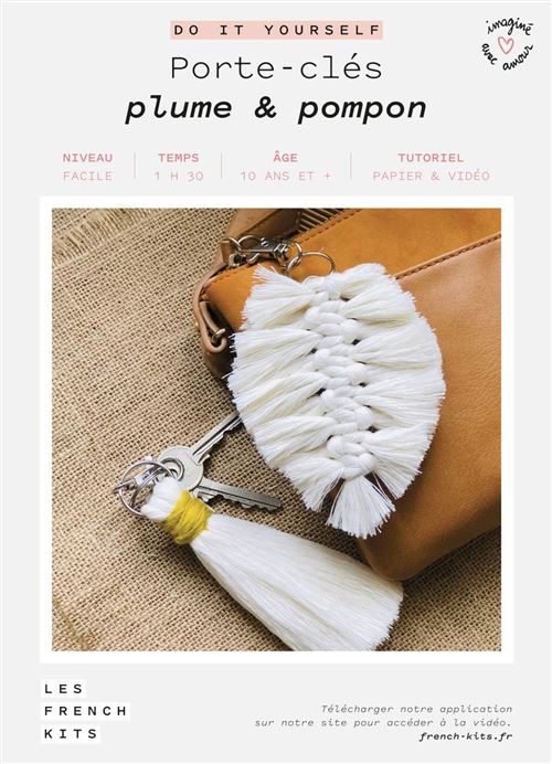 Kit créatif French kits Macramé porte-clés Plume et pompon