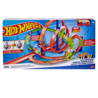 Hot Wheels , Coffret Looping multi crash, circuit avec 5 zones de carambolage, propulseur