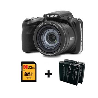 KODAK AZ425BK7• 42X Optical Zoom• 24mm Wide Angle• 20 Megapixels• 3'' LCD (460K Pixels)• 1080p Full HD Video• OIS (Optical Image Stabilization)• Li-ion Battery x 2• 32Gb memory card included - 1