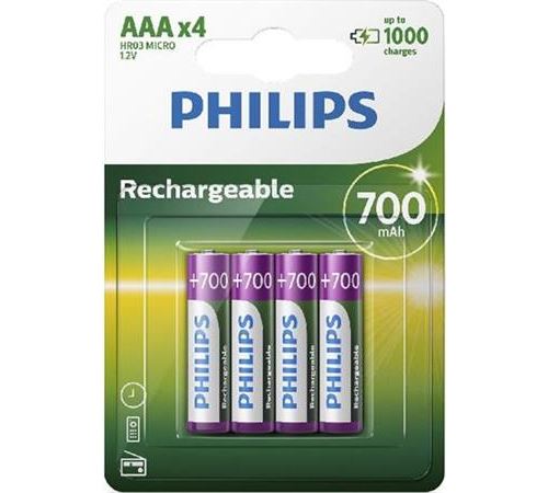 Pack de 4 piles rechargeable Philips AAA LR03 700 mAh