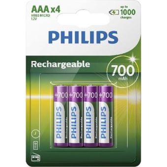 Pack de 4 piles rechargeable Philips AAA LR03 700 mAh - 1