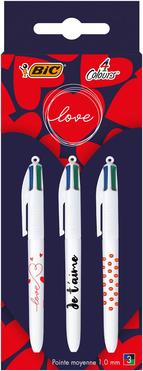 Boîte 3 stylos BIC 4 Colours Love