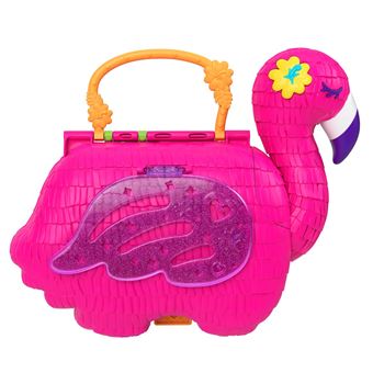 Polly Pocket - Flamant rose Mega Party coffret grand jeu avec 26 surprises, fonction Attaque et Détacher, aires de jeux de fête tropicale, jouet pour enfants 4+ ans, HJN76