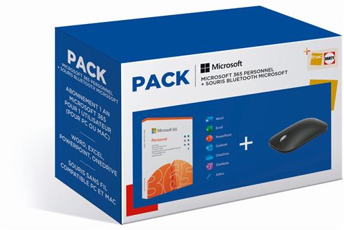 Pack Microsoft 365 Famille 15 mois POSA + Souris sans fil Microsoft Modern Mobile Noir