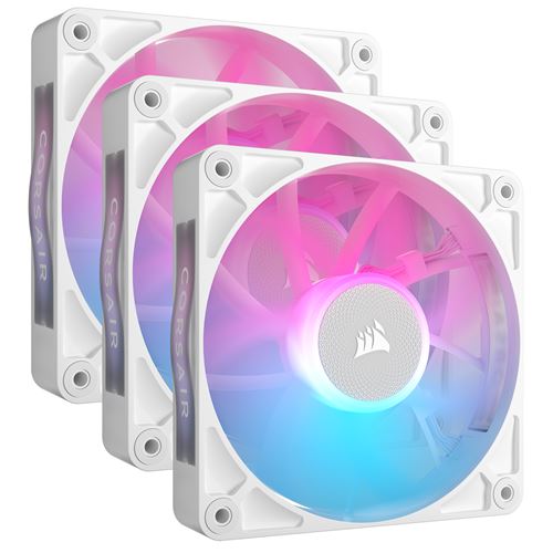 Pack de 3 ventilateurs PC Corsair iCUE LINK RX120 RGB 120 mm blanc pour boîtier