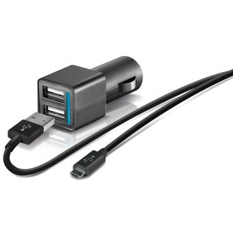 Chargeur allume-cigare Double USB Temium + Câble Micro USB 1 m