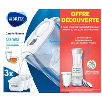 Carafe Brita Marella 3 mois Blanche + Bouteille Filtrante Blanc Graphite 3 mois