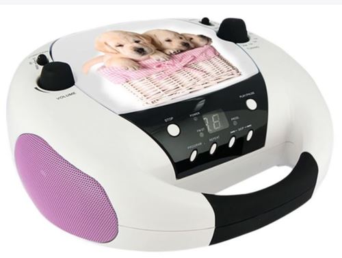 LECTEUR RADIO CD PORTABLE BLANC CHIENS