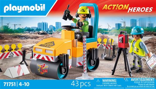 Playmobil Action Heroes 71751 Ouvriers avec Rouleau Compresseur