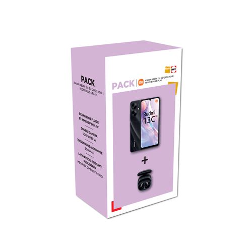 Pack Smartphone Xiaomi Redmi 13C 6,74 5G Double SIM 128 Go Noir + Redmi Buds 6 Play