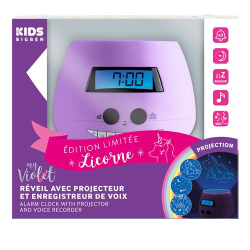 Réveil avec projecteur et enregistreur de voix BigBen Edition Limitée Licorne Violet