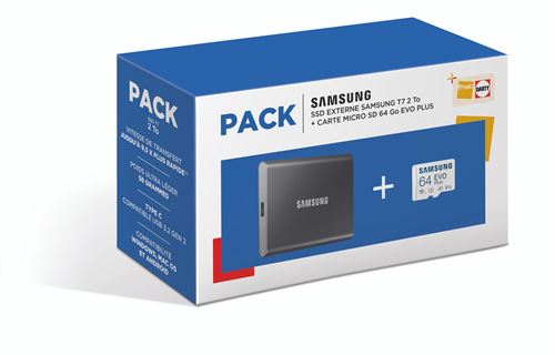 Pack SSD Externe Samsung T7 + Carte microSD Evo Plus