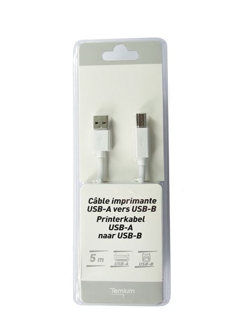 Connectique informatique Temium Câble imprimante USB 2.0 A vers USB B - 5M  - DARTY Réunion