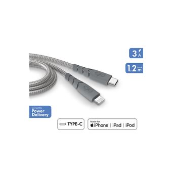 Câble Ultra-renforcé USB C/Lightning Force Power pour Apple iPhone 1.2 m Gris