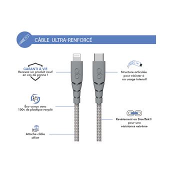 Câble Ultra-renforcé USB C/Lightning Force Power pour Apple iPhone 1.2 m Gris