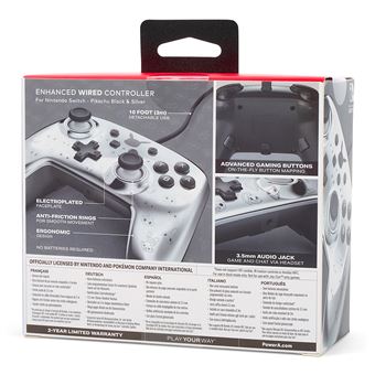 PowerA Enhanced Wired Controller - Manette de jeu - filaire - Pikachu noir et argenté - pour Nintendo Switch, Nintendo Switch Lite