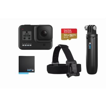 Pack Caméra sport GoPro Hero 8 Black + Poignée Shorty + Bandeau de fixation frontale + Carte SD 32 Go + Batterie de recharge
