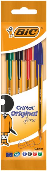 Pochette 4 stylos BIC Cristal Fine Couleurs Assorties