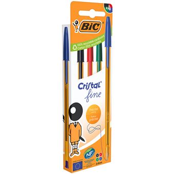 Pochette 4 stylos BIC Cristal Fine Couleurs Assorties