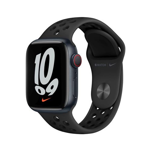 Apple Watch Nike Series 7 GPS + Cellular, boîtier Aluminium Minuit 41mm avec Bracelet Nike Sport Anthracite Noir