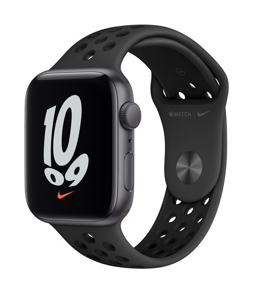 Apple Watch Nike SE (GPS) - 44 mm - ruimte-grijs aluminium - smart watch met Nike-sportband - fluoroelastomeer - antraciet/zwart - afmeting band: S/M/L - 32 GB - Wi-Fi, Bluetooth - 36.2 g