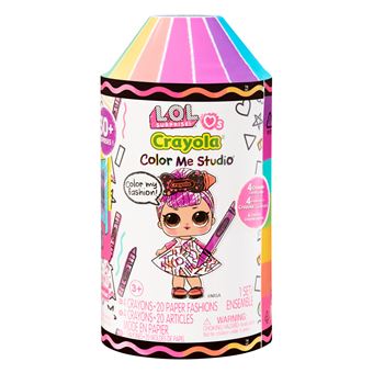 L.O.L. Surprise! Loves CRAYOLA – Colour Me Studio Avec Poupée + 20 Tenues Papier & 4 Crayons, Capsule Géante + 30 Surprises