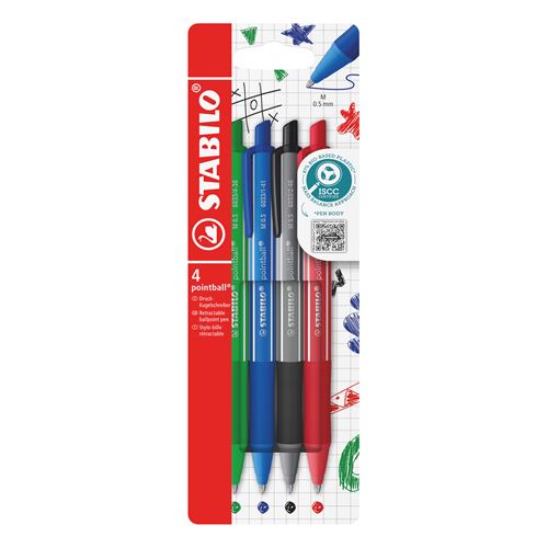 Stabilo Multicolore Etui De 4 Stylos À Bille Rétractables Pointball 0.5 Mm
