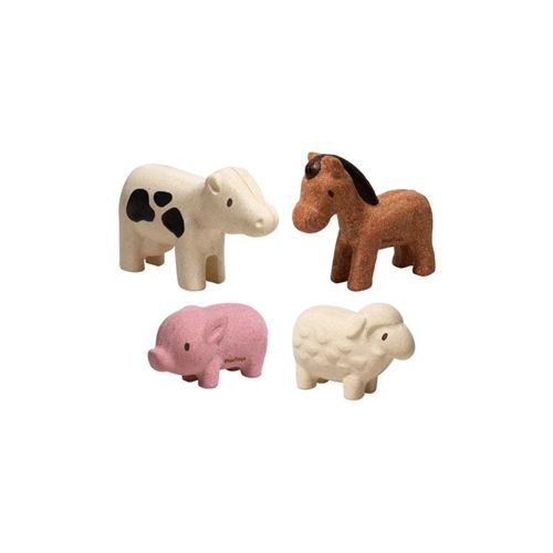 Plantoys Multicolore Jouet En Bois Plan Toys 4 Figurines Animaux De La Ferme
