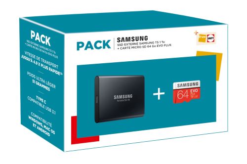 Fnac Pack Samsung T5 Externe SSD 1TB + 64GB Evo Plus Micro SD-Kaart