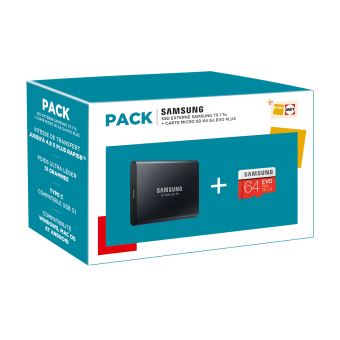 Pack Fnac SSD Externe Samsung T5 1To + Carte Micro SD Evo Plus 64Go