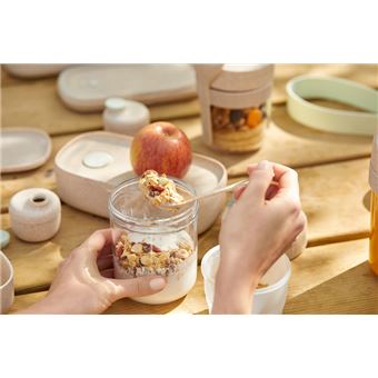 Lékué Jar To Go 400 Ml Bio Beige – Pot Hermétique Avec Cuillère & Séparateur – Idéal Salades, Yaourts, Soupes