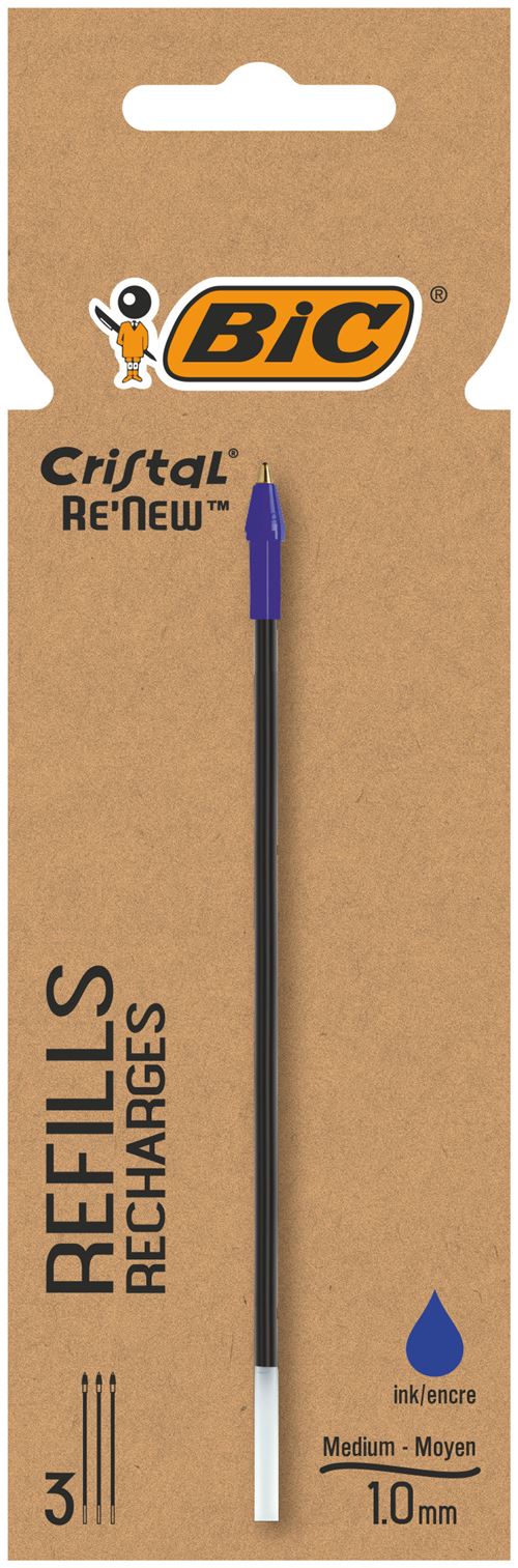 Etui 3 recharges BIC Cristal Renew Bleu
