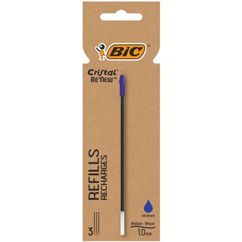 Etui 3 recharges BIC Cristal Renew Bleu