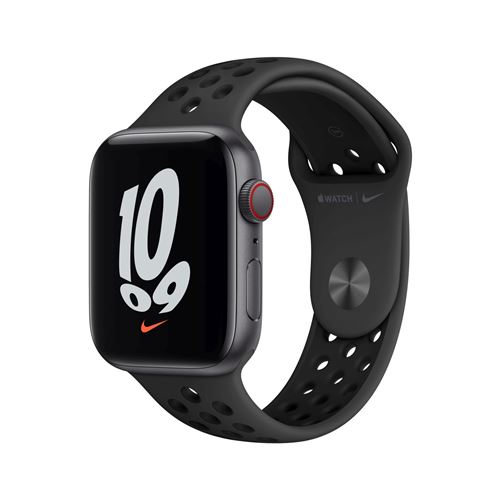 Apple Watch Nike SE GPS + Cellular, 44mm boitier aluminium gris sidéral avec bracelet sport anthracite 2021