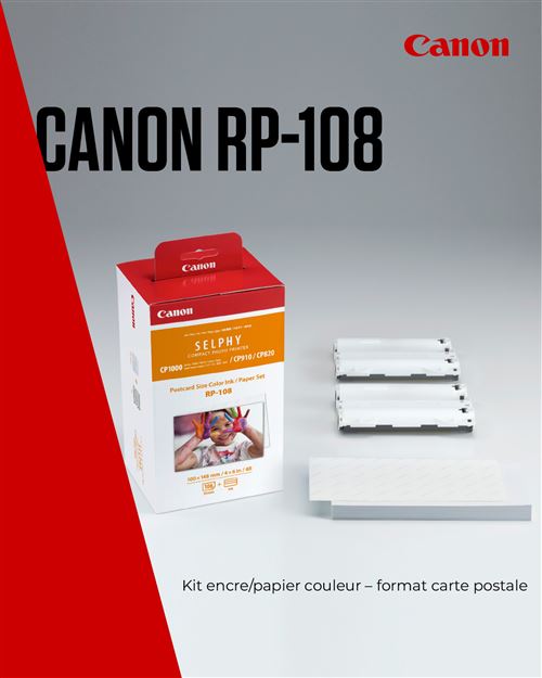 Canon KP-108IP Papier Photo 10x15 Cm - 108 Feuilles Avec Cartouche D'Encre Pour Imprimantes SELPHY