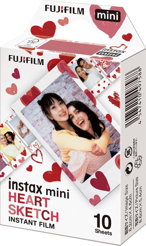 Pack de 10 photos Fujifilm Instax Mini Heart Sketch - vue 1