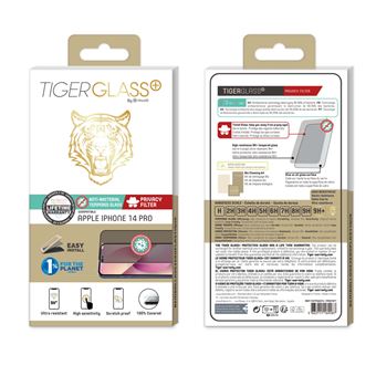 Protection d'écran en verre trempé confidentiel TigerGlass pour iPhone 14 Pro Transparent Noir