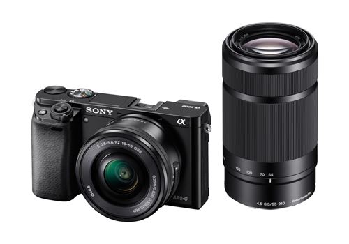 Appareil photo hybride Sony Alpha A6000 noir + E PZ 16-50mm f/3.5-5.6 OSS + E 55-210mm f/4.5-6.3 OSS État correct - Sony reconditionné disponible sur Fnac