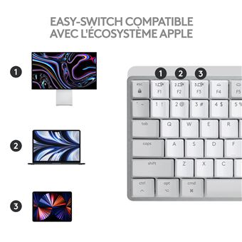 Logitech Master Series MX Mechanical Mini for Mac - Clavier - rétroéclairé - sans fil - Bluetooth LE - AZERTY - Français - commutateur : Tactile Silencieux - gris pâle