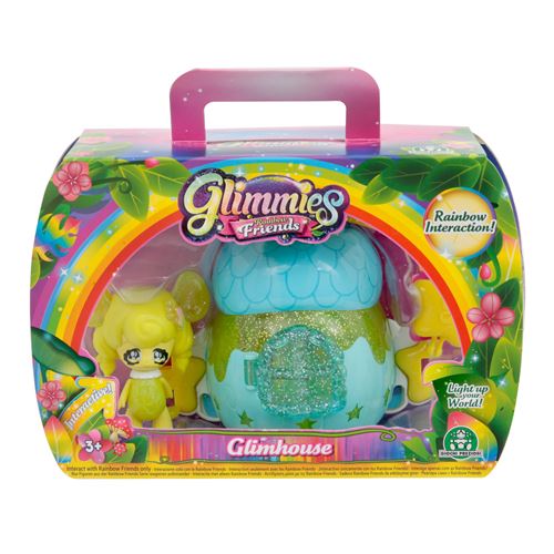 Figurine Glimmies Jaune Avec Maison Glimhouse Rose