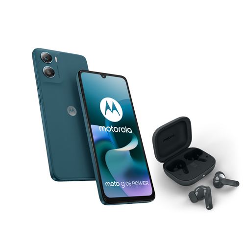Pack Smartphone Motorola Moto G06 Power 6.88 Double nano SIM 256 Go Bleu + Ecouteurs Motorola Buds Bass Dark shadow