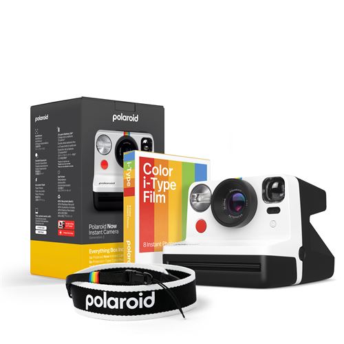 Appareil Photo Instantané Polaroid Now Everything Box Génération 2 Noir Et Blanc + Pack De 8 Films Et Sangle