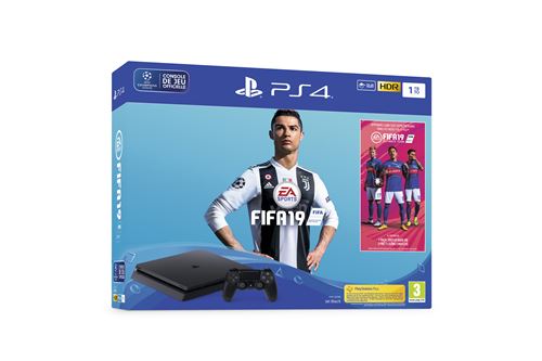 Pack Sony Console PS4 Slim 1 To Noir + FIFA 19 Standard Edition + Accès PS Plus 14 jours