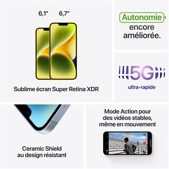 iPhone 14 6.1" 5G Double SIM 256 Go Lumière stellaire