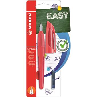 Stylo plume Stabilo Easybuddy version gaucher Rouge et corail