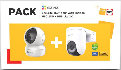 Pack de 2 Caméras de surveillance connectées Ezviz H6C intérieur + HB8 Lite extérieur