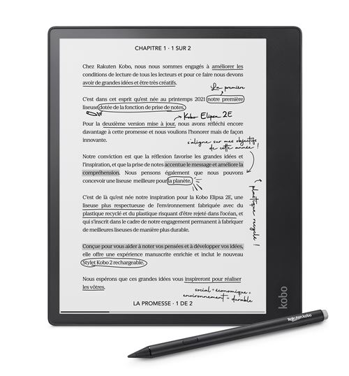 Kobo Elipsa 2E - Lecteur eBook - 32 Go - 10.3 E Ink Carta 1200 (1404 x 1872) - écran tactile - Bluetooth, Wi-Fi 5