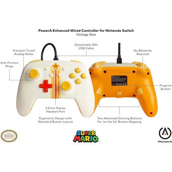 Manette filaire ameliorée PowerA Mario Vintage Star pour Nintendo Switch