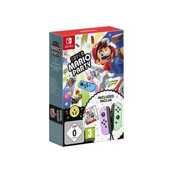 Pack Super Mario Party + paire de manettes Joy-Con gauche violet pastel et droite vert pastel pour Nintendo Switch