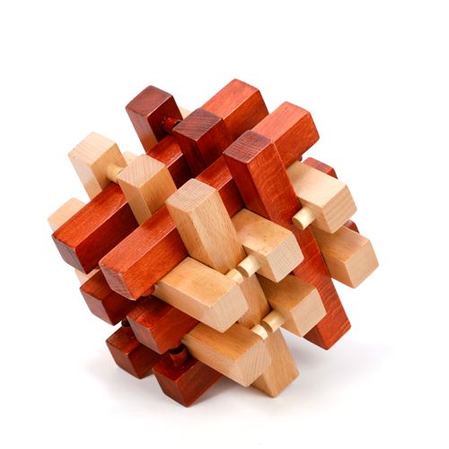Grand casse-tête en bois Cube Beige et Rouge